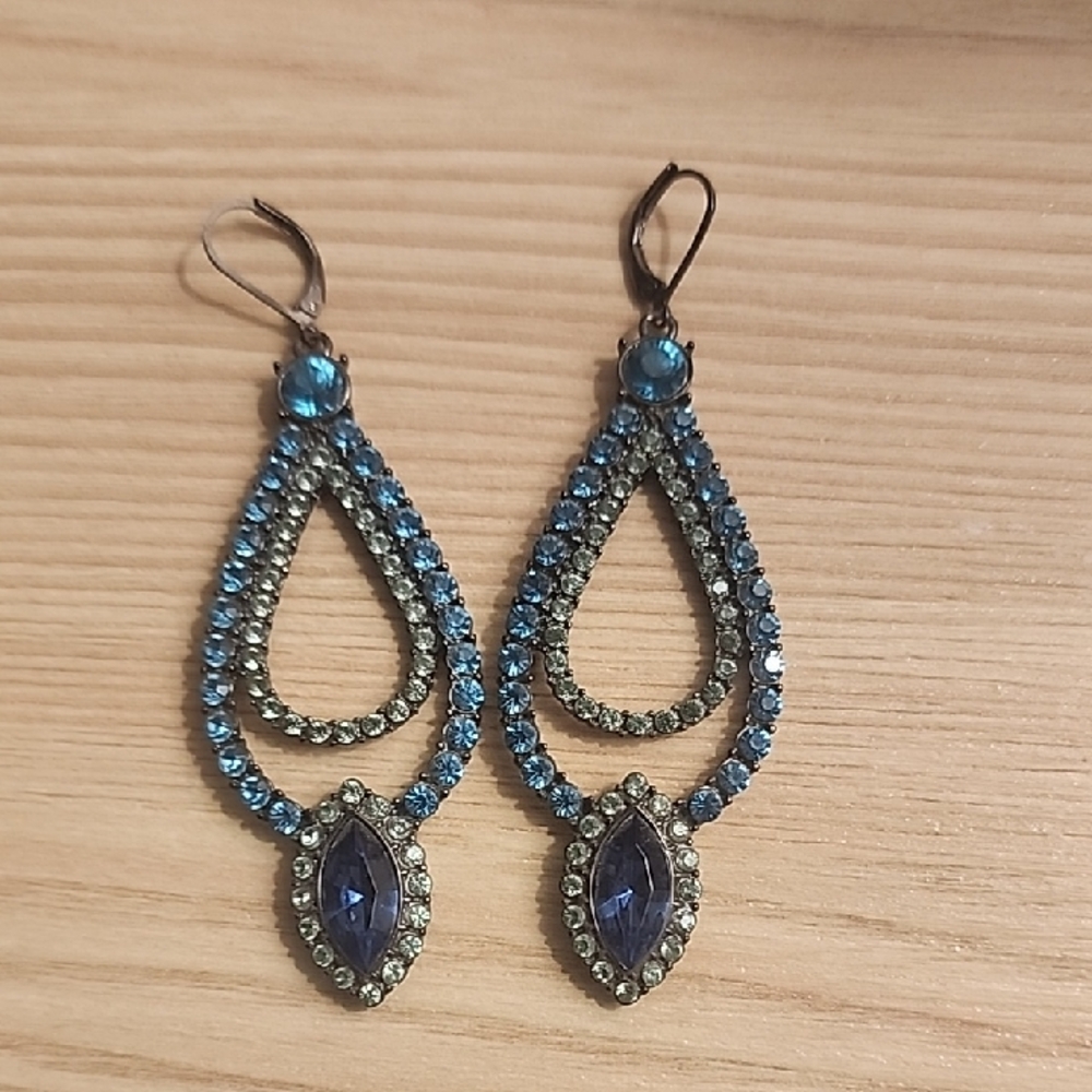 Antique catherines stein Blue and Silver Teardrop Earrings